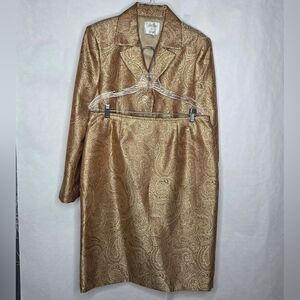 Le Suit Gold Textured Blazer and Skirt Set